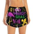 thumbnail image 2 of Xecao's Mardi Gras with Flamingo for a double-layer running short for women, perfect for gym, tennis, and more, featuring a convenient pocket., 2 of 9