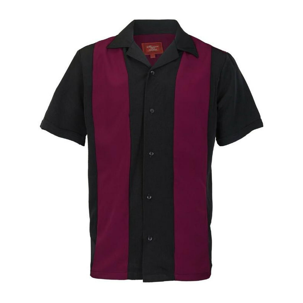 Maximos - Men's Retro Two Tone Bowling Dress Shirt Burgundy Stripe ...