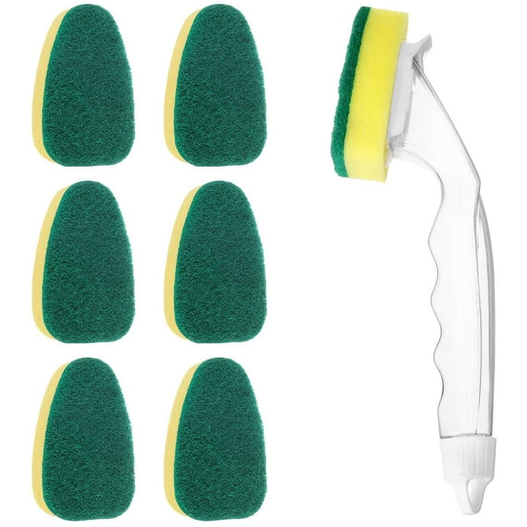 Dish Washing Kitchen Sponge Brush with Detachable Cleaner Adding Handle Scrubber, Size: Small, Green