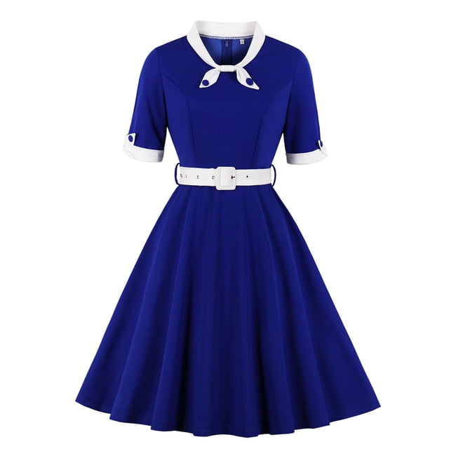 Soldes d'Été Iumwxz Robes à Col à Revers Manches Courtes pour Femmes Tunique Rétro à Fermeture Éclair Robe à Grand Ourlet avec Ceinture Robe Graphique à Blocs de Couleur Robe d'Invitée de Mariage Robes Amples et Fluides