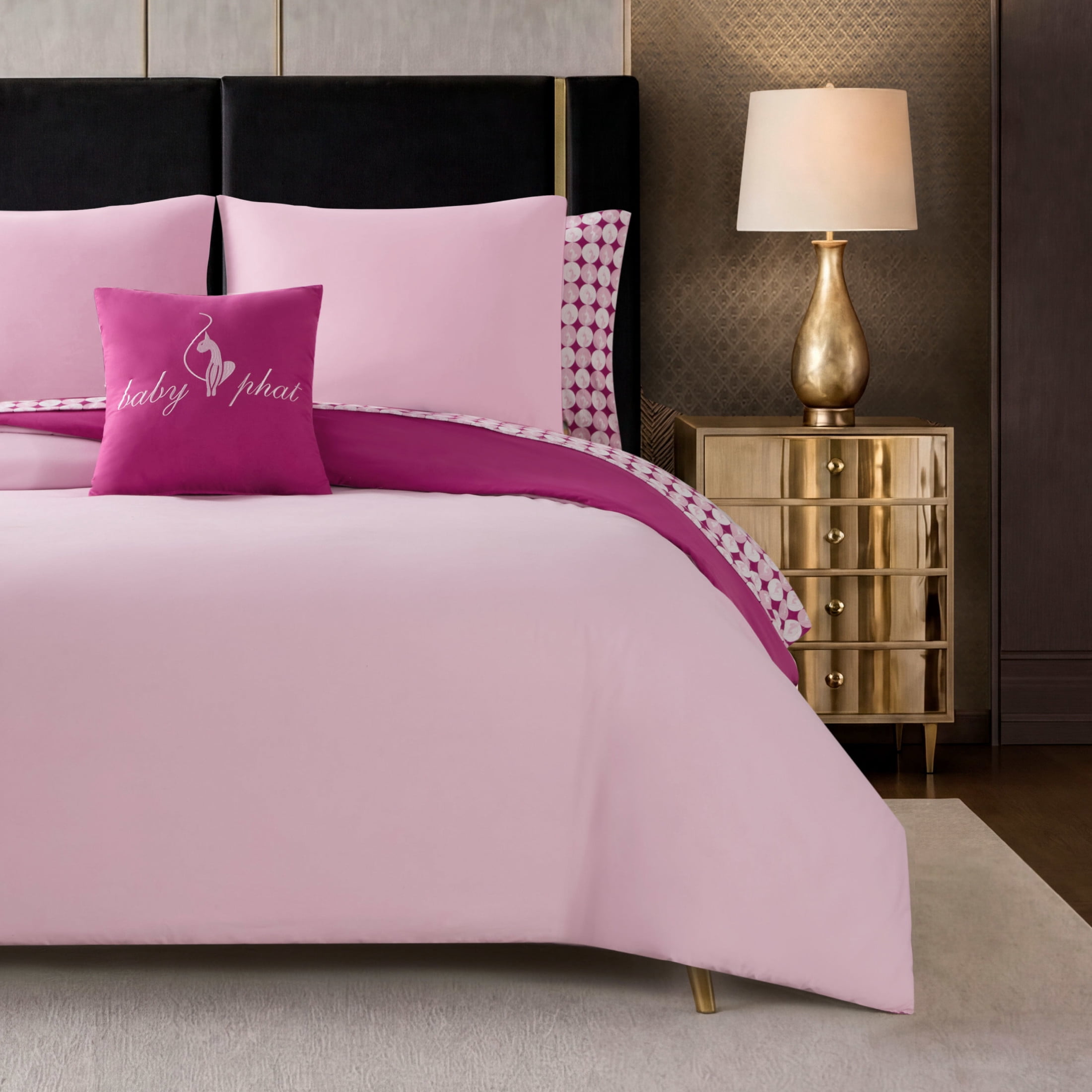 Baby Phat Circles Solid 8-Piece Reversible Comforter Bed in a Bag, Pink, Queen
