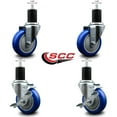 thumbnail image 2 of 4 Inch Blue Poly Wheel Swivel 1-3/4 Inch Expanding Stem Caster Set 2 Brakes SCC, 2 of 2