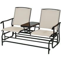 Patiojoy Beige Patio Loveseat Rocking 2 Person Outdoor Double Glider Chair With Center Table