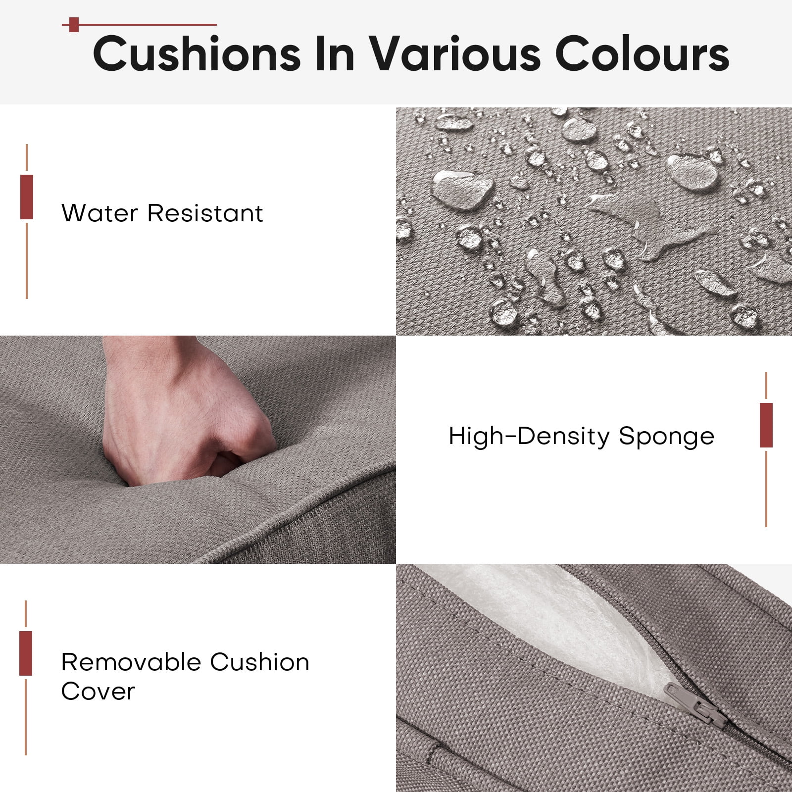 Opohoro Outdoor 25" x 22" Gray Lounge Chair Cushions, 8-Count