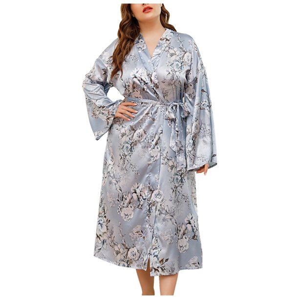 Long Silk Robes For Women Plus Size Lightweight Satin Bathrobe For