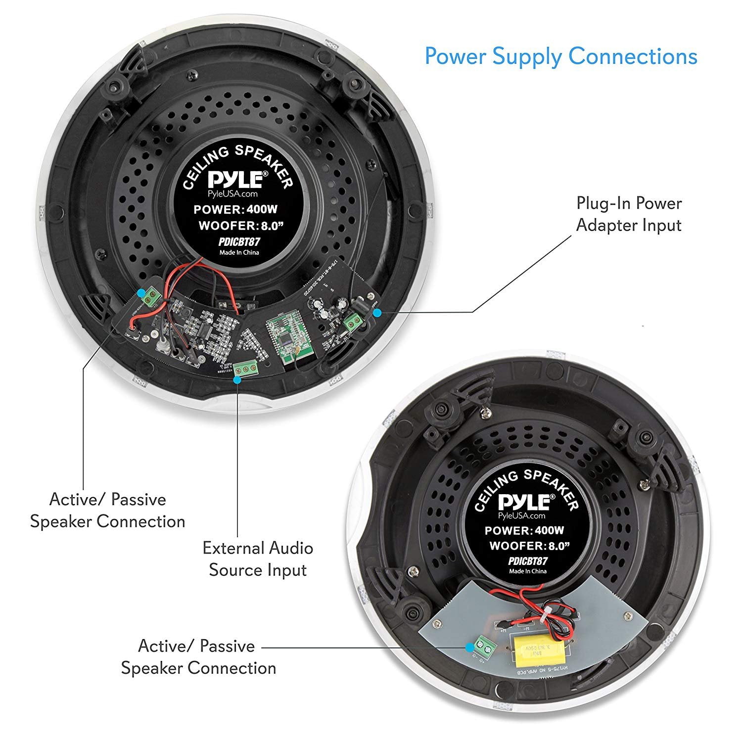 Pyle PDICBT87 - Dual 8.0’’ Bluetooth Ceiling / Wall Speaker Kit, (2) Flush Mount 2-Way Speakers, 400 Watt