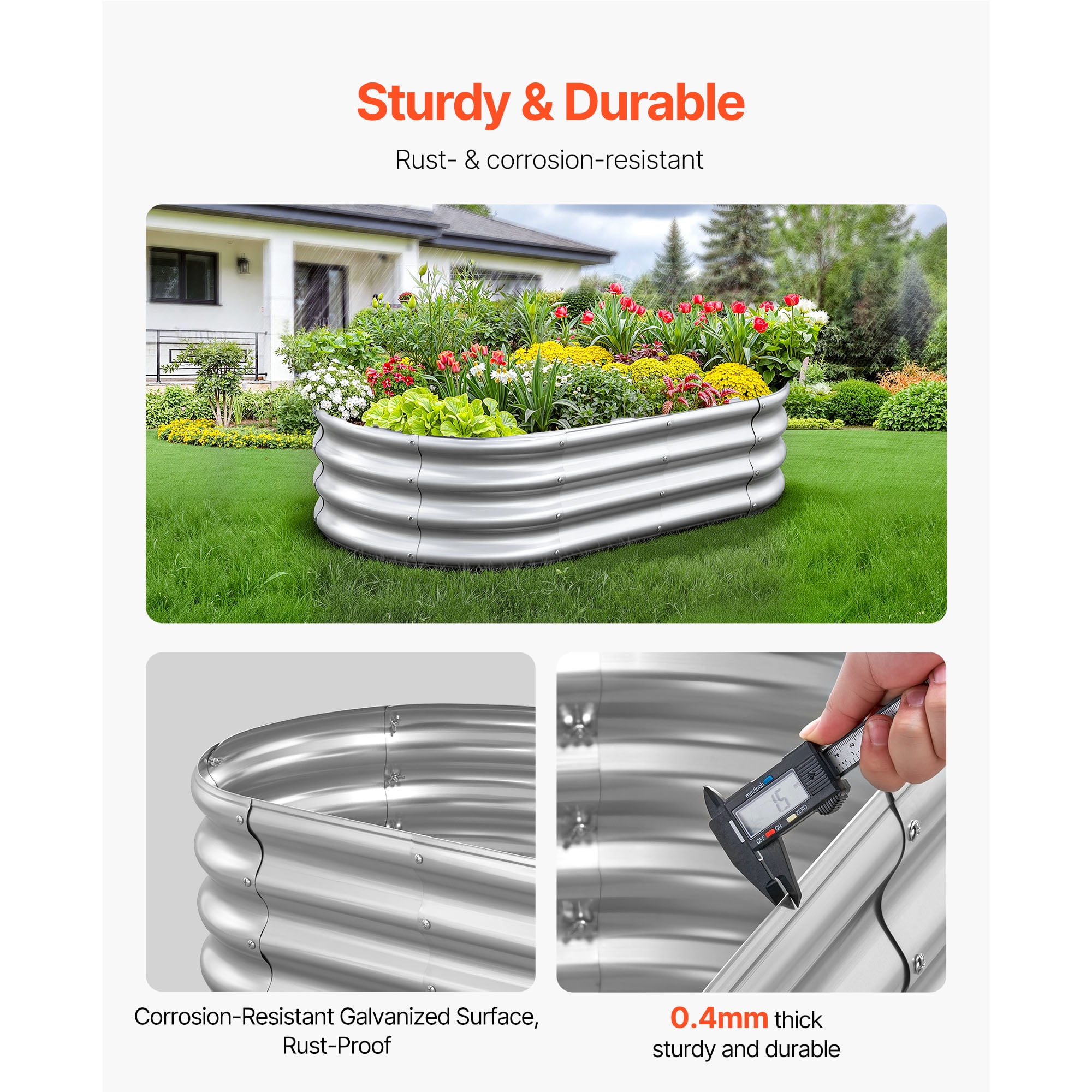 KFFKFF Metal Raised Garden Bed, 4 x 2 x 1 ft Oval Outdoor Galvanized Planter Box, Open Bottom Design, Spacious Planter for Vegetables, Flowers, and Succulents, Galvanized Finish