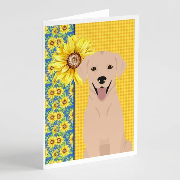 Summer Sunflowers Yellow Labrador Retriever Greeting Cards and Envelopes Pack of 8 7 in x 5 in
