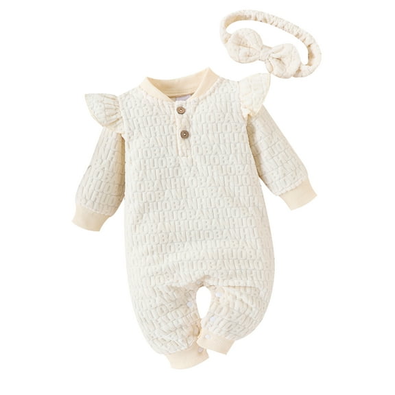 Bagilaanoe Newborn Baby Girl Fall Jumpsuit Ruffle Long Sleeve Bodysuit   Headband 3M 6M 9M 12M 18M Infant Warm One Piece Romper
