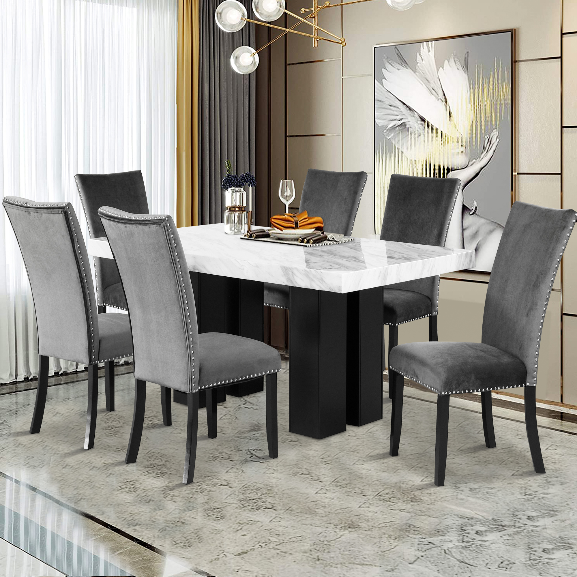 dining table with 6 velvet chairs