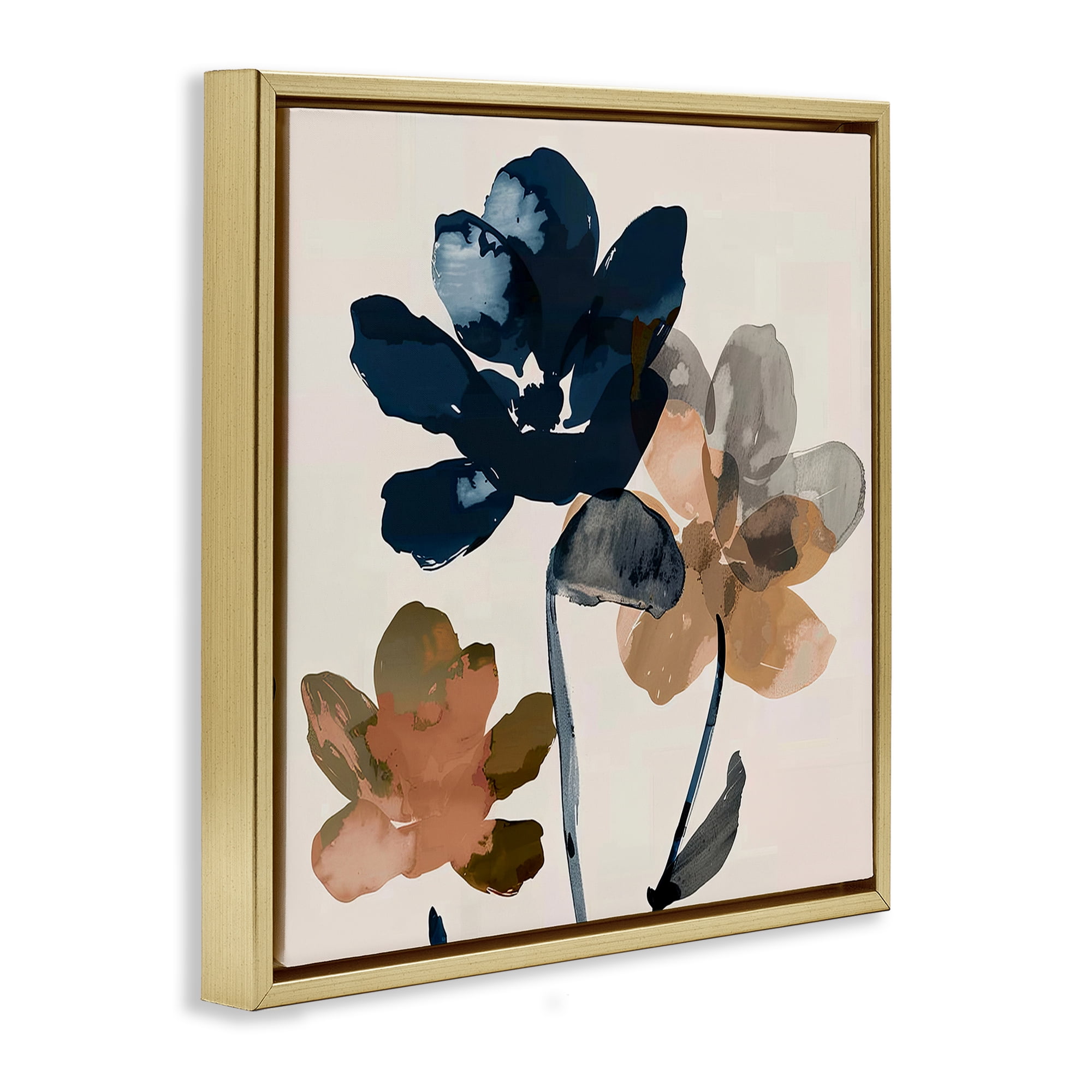 Stupell Industries Abstract Earth Tone Blooms Plants & Flowers Painting Gold Floater Framed Canvas Art Print Wall Art, 18 x 18