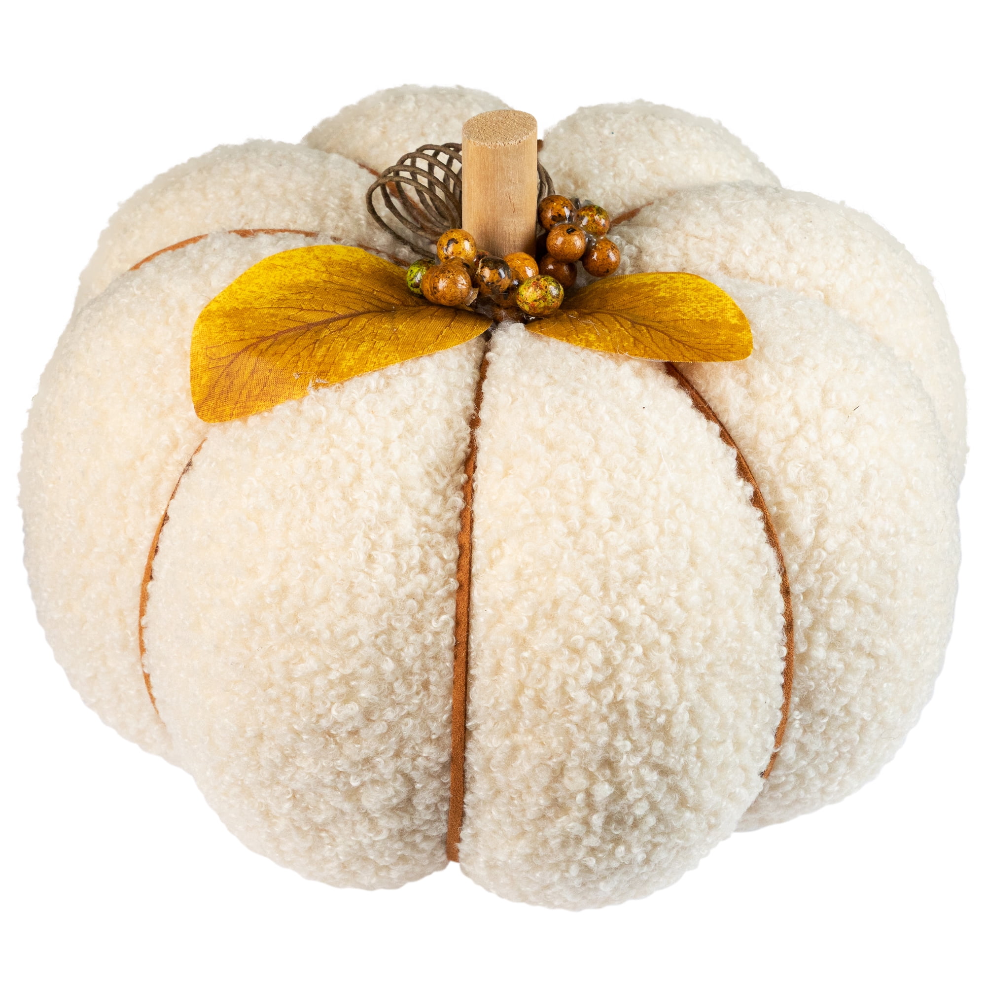Northlight Large Plush Pumpkin Fall Harvest Decoration - 7.5" - Cream and Yellow