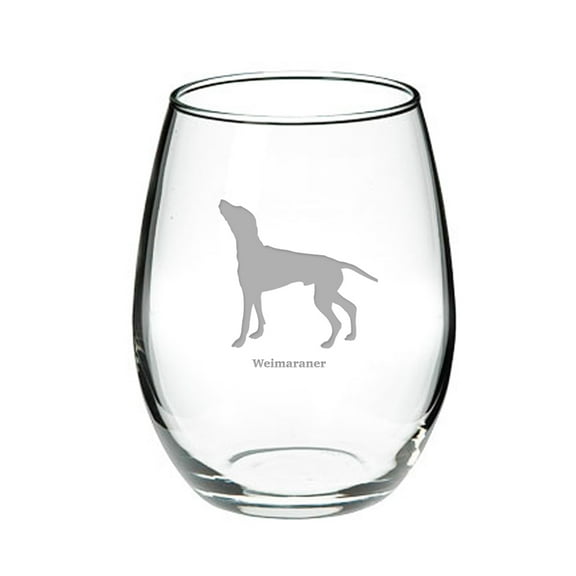 Weimaraner Deep Etched Stemless Red Wine Glass