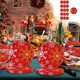 thumbnail image 1 of Vajilla navideña con copos de nieve rojos | Platos, vasos y servilletas de papel de 18 y 23 cm | Vajilla desechable festiva para reuniones navideñas, 1 of 5