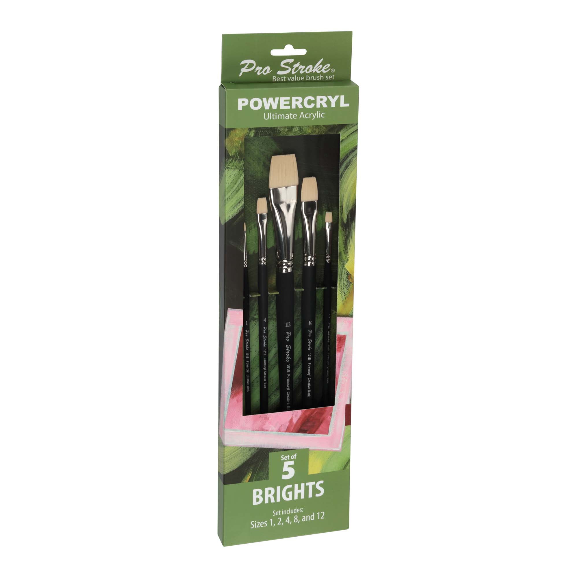 Creative Mark Pro-Stroke Powercryl Acrylic Paint Brushes - Brights Value Set of 5, Synthetic Paint Brushes for Artists, Seamless Nickel-Plated Ferrules, Matte Black Wooden Handle, Soft-Touch Grip
