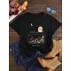 thumbnail image 3 of Women's elegant Gothic Skeleton "Read in Peace" Graphic T-Shirt - Black Round Neck Short Sleeve Casual Top, Machine Washable all-Season Streetwear Fashion, Moonlit Graveyard Design, 3 of 6