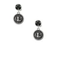 thumbnail image 2 of Delight Jewelry Silvertone Antiqued Round Seal - Initial - L - Black Crystal Clip on Earrings, 2 of 5