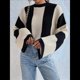 thumbnail image 4 of Suéter de Punto con Cuello Alto y Mangas Acampanadas con Bloques de Color para Mujer Albaricoque L, 4 of 9