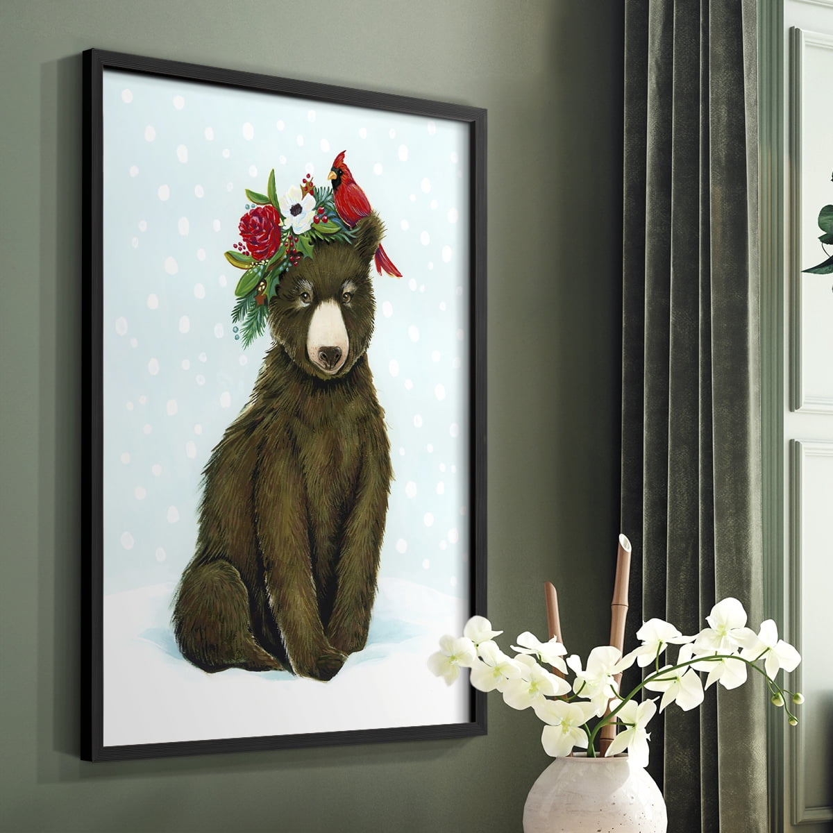 Winter Woodland Creatures with Cardinals I Framed Print - Solid Wood in Single Picture Frame Solid Wood 2 Framed Print