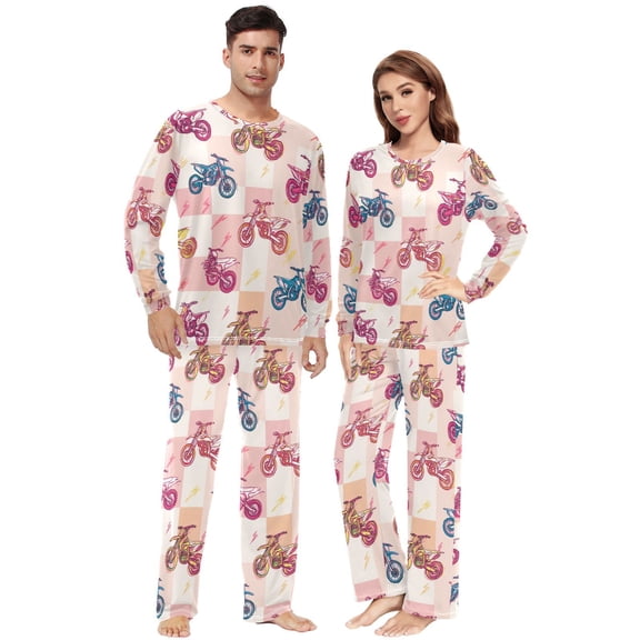 Matching Pajamas for Couples Motocross His and Hers Pajamas Sets Soft Long Sleeve Sleepwea