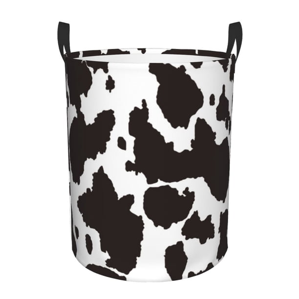 Balery Cow Skin 2 Cesta de ropa redonda con asas, impermeable, independiente, para ropa, juguetes, dormitorio y familia-Medium