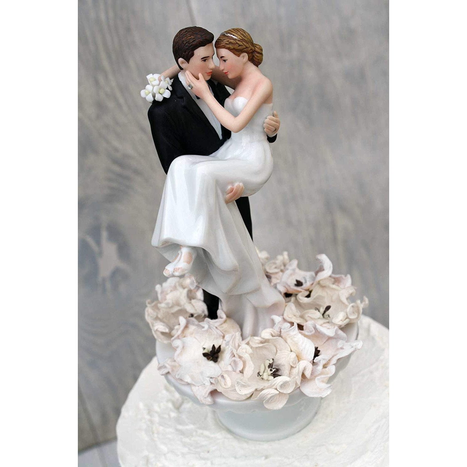 Leaning In For A Kiss Bride w/ Balloon Wedding Cake Topper w/ Custom Hair Colors 
