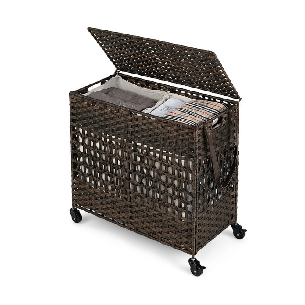 Finihen Laundry Hamper, Laundry Basket, 110L 2-Section Laundry Hamper with 2 Removable and Washable Liner Bags, for Bathroom, Laundry Room, Brown Finihen Laundry Hamper, Laundry Basket, 110L 2-Section Laundry Hamper with 2 Removable and Washable Liner Bags, for Bathroom, Laundry Room, Brown
