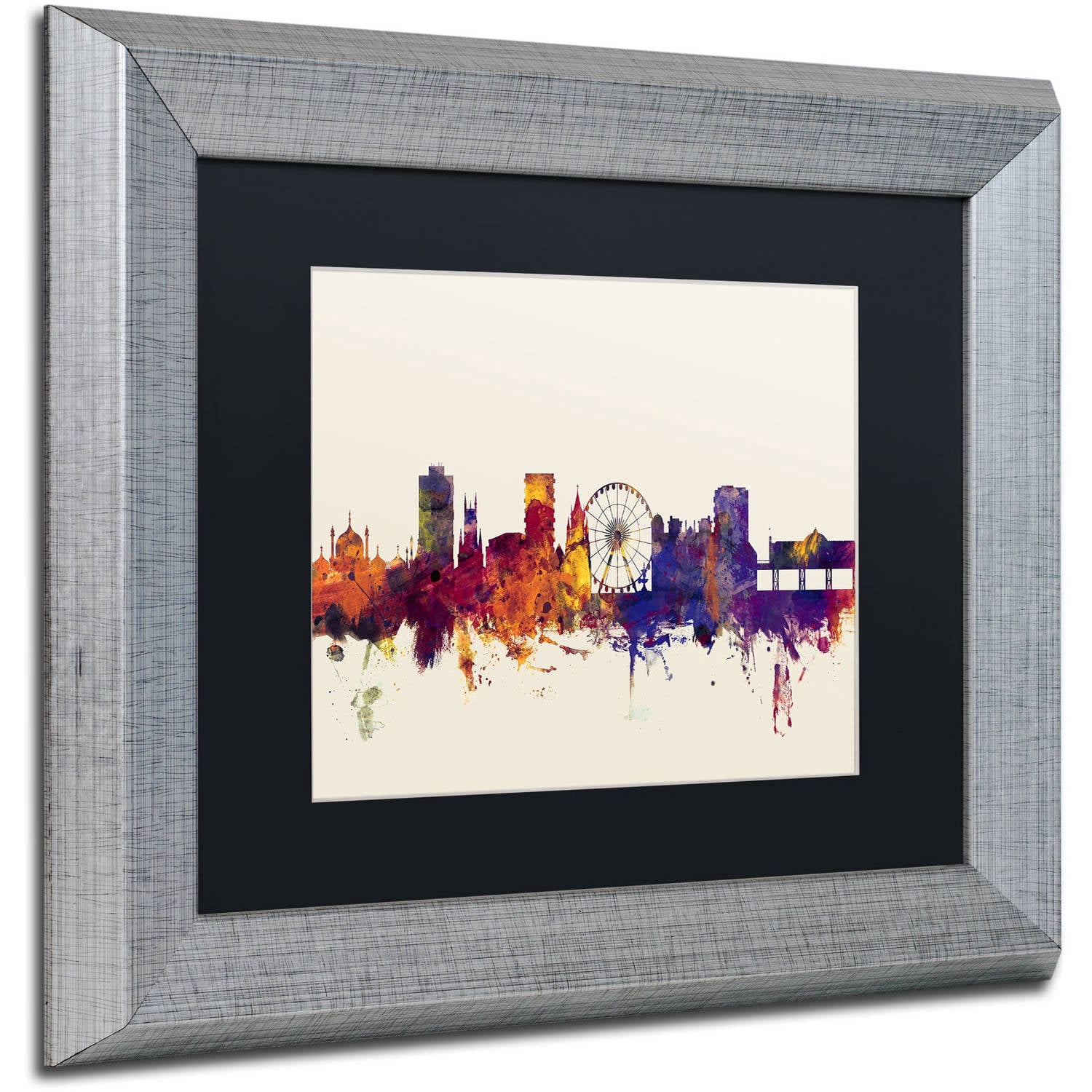 Trademark Fine Art "Brighton England Skyline" Canvas Art by Michael Tompsett, Black Matte, Silver Frame