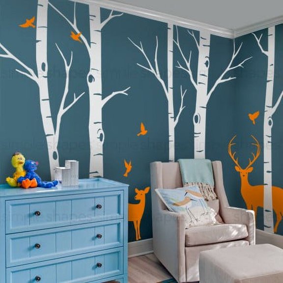 Birch Tree with Deer and Bird Wall Decals W1116 - Scheme B