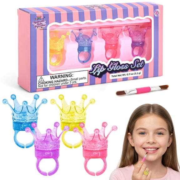 Ambrosia Belle Kids Lip Gloss Rings for Girls, Washable, Ages 3 Pack of 4