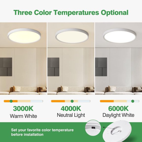 MINSUI-15.8 Inch LED Flush Mount Ceiling Light, 32W, 3480LM, 3000K/4000K/6000K CCT Selectable, Round Flat Panel Light Fits for Hallway, Kitchen, Bedroom, Laundry Room