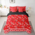 thumbnail image 2 of Homewish Retro Flower Paisley 7 Pieces Bedding Comforter Set,Boho Bohemain Style Full Bedding Set,Red White Fitted Sheet Flat Sheet For Men Women,Microfiber Bedroom Decor Reversible, 2 of 8