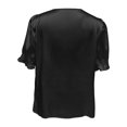 thumbnail image 5 of Blusa de satén con cuello en V y botones para mujer - Dobladillo con volantes estilo francés - Informal/trabajo/noche - Manga corta, 5 of 5
