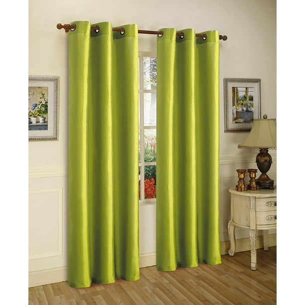 1 Panel Nancy Solid Lime Green Semi Sheer Window Faux Silk Antique Bronze Grommets Curtain Drapes 55 Wide X 84 Length Walmart Com Walmart Com