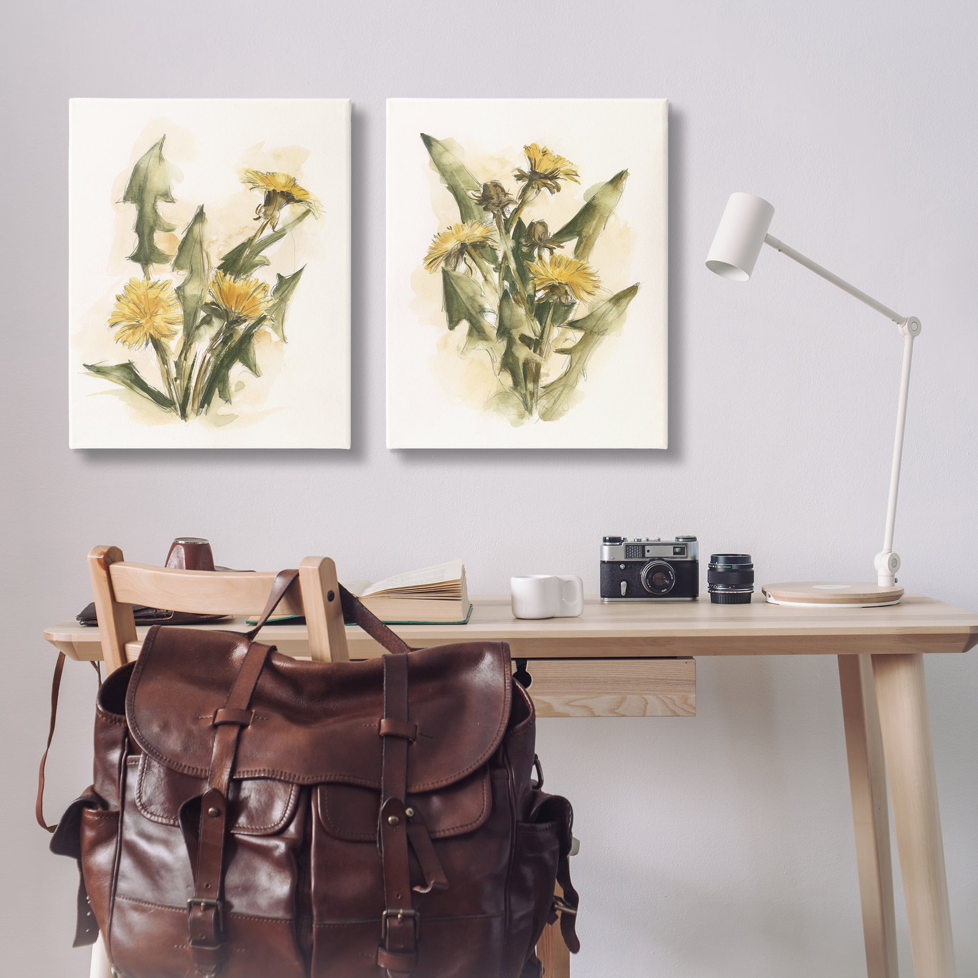 Stupell Industries Dandelion Watercolor Sketch Plants & Flowers Painting Wrapped Canvas Art Print Wall Art, 24 x 30, Set of 2