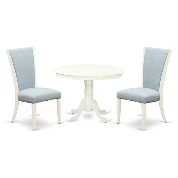 East West Furniture East-West Furniture HLVE3-LWH-15 - A wooden dining table set of two amazing dining chairs with Linen Fabric Baby Blue color and a fantastic 42-Inch Antique dining table with...