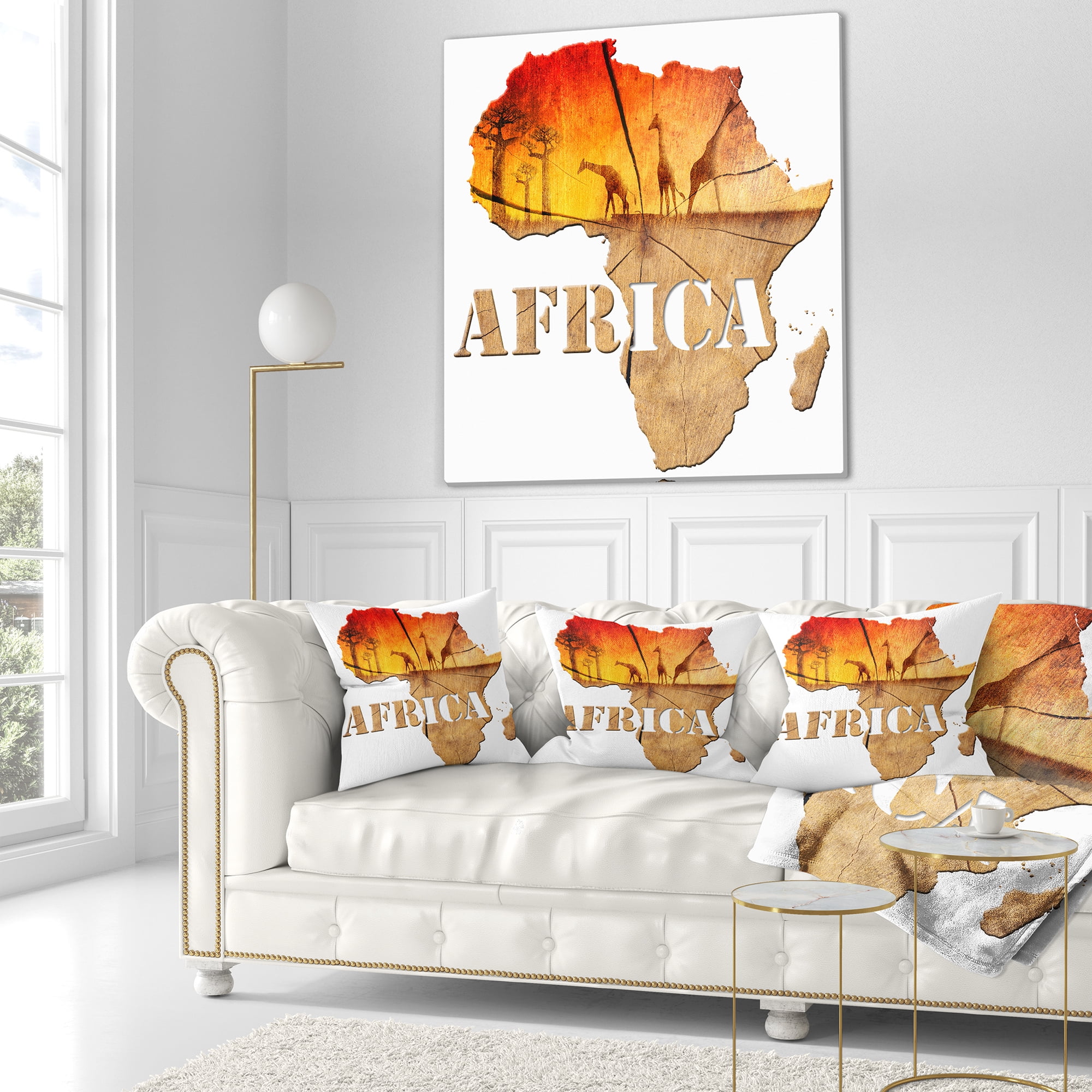 Designart Africa Map Wooden Illustration - Abstract Throw Pillow - 18x18