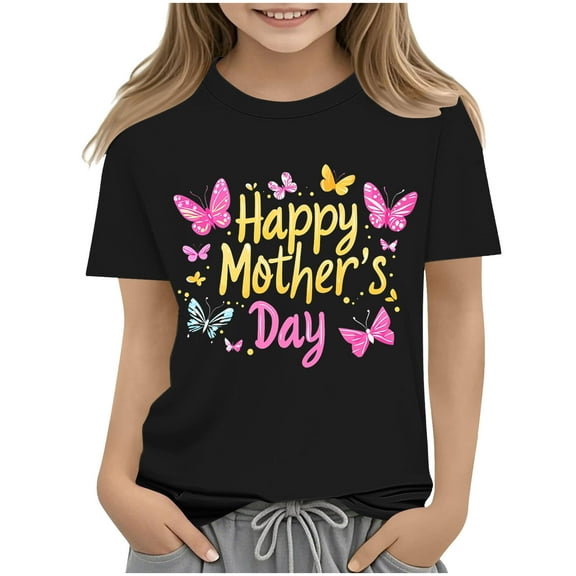 OGLCCG Mothers Day Shirt for Kids Girls Short Sleeve Crewneck Happy Mothers Day Funny T-Shirt I Love My Mama Tee Tops 3-15 Years