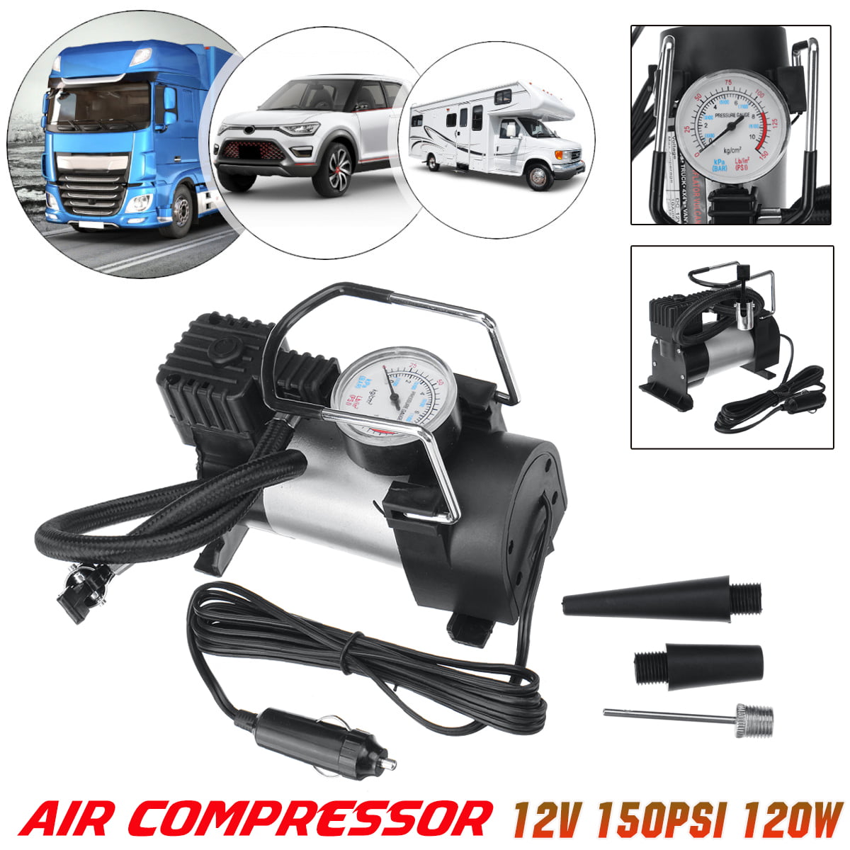150PSI 12V Heavy Duty Portable Air Compressor Car Van Tyre Tire Inflator Pump US 