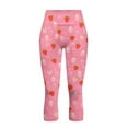 thumbnail image 4 of SCRAWLGOD Strawberry Print Pink High Waisted Capri Leggings with Pockets for Women, Breathable Butt Lifting Leggings, Comfy Slim Cropped Tights for Running Cycling Workout, XS, 4 of 7
