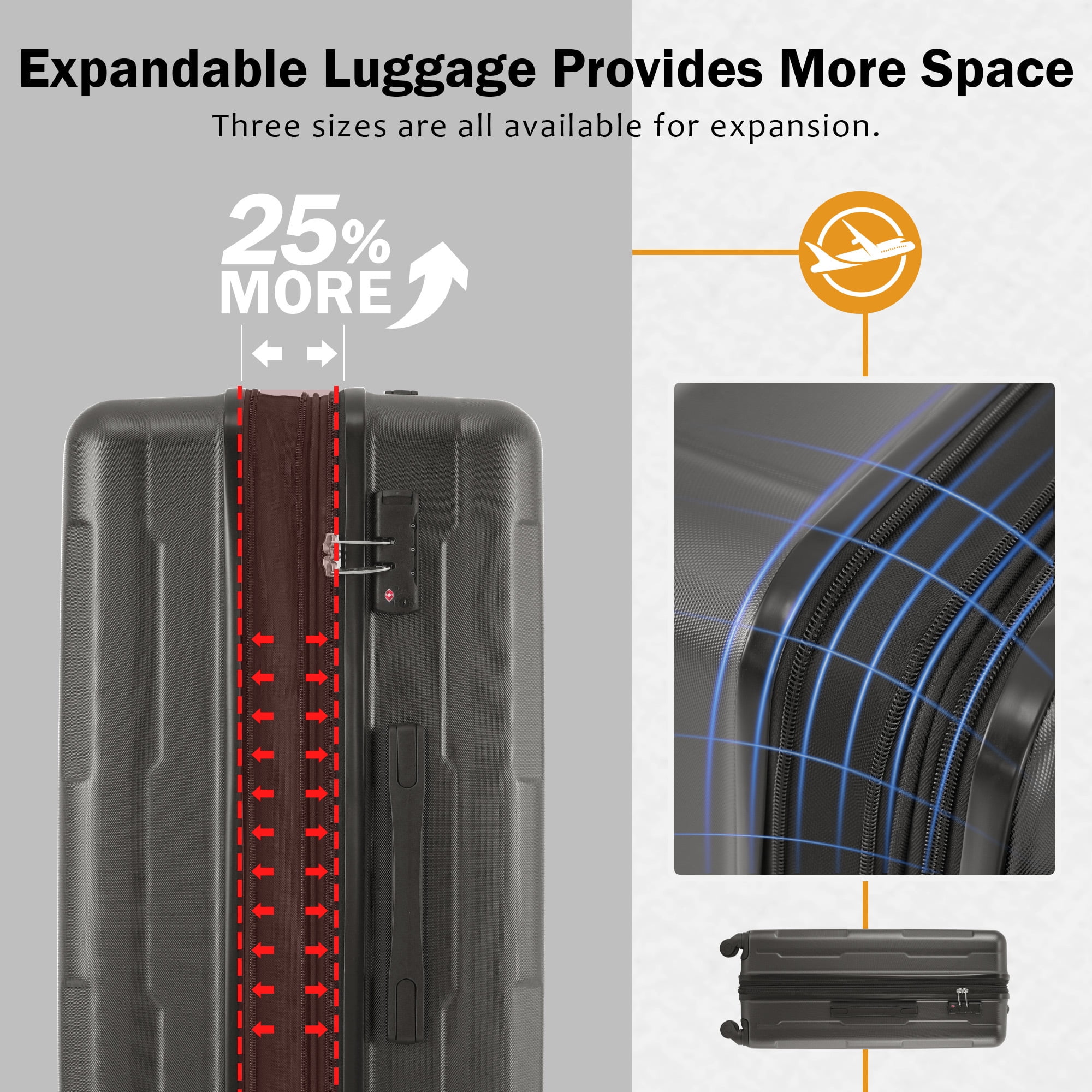 EUROCO 4-Piece Luggage Sets with Expandable Spinner Wheels,Hardside Carry On 20"& 24" Checked Luggage Set with TSA Lock and Scratch-Resistant Surface, Dark Gray