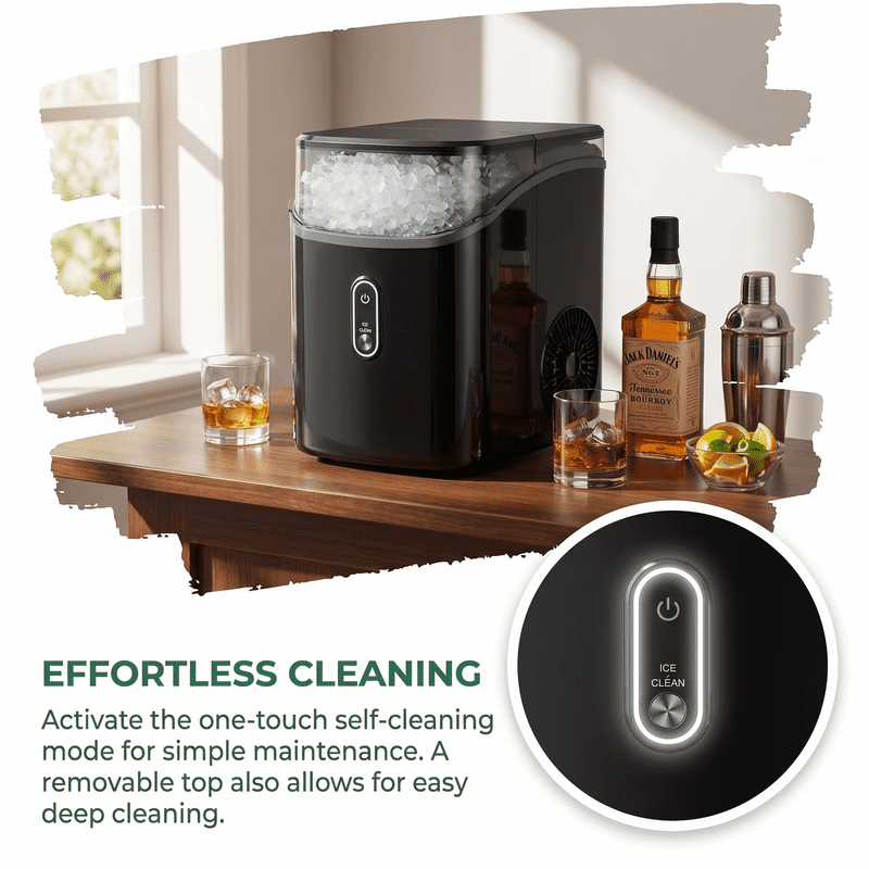 Countertop Nugget Ice Maker with Soft Chewable Pebble Ice, One-Touch Operation, Self-Cleaning Ice Machine, 33 lbs/24H for Home, Kitchen, and Office