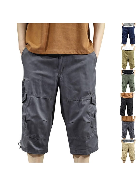 Man Summer Cargo Shorts Cotton Big and Tall Casual Holiday Beach Shorts Multiple Pockets Solid Color Outdoor Zipper Fly Work Shorts Navy XL
