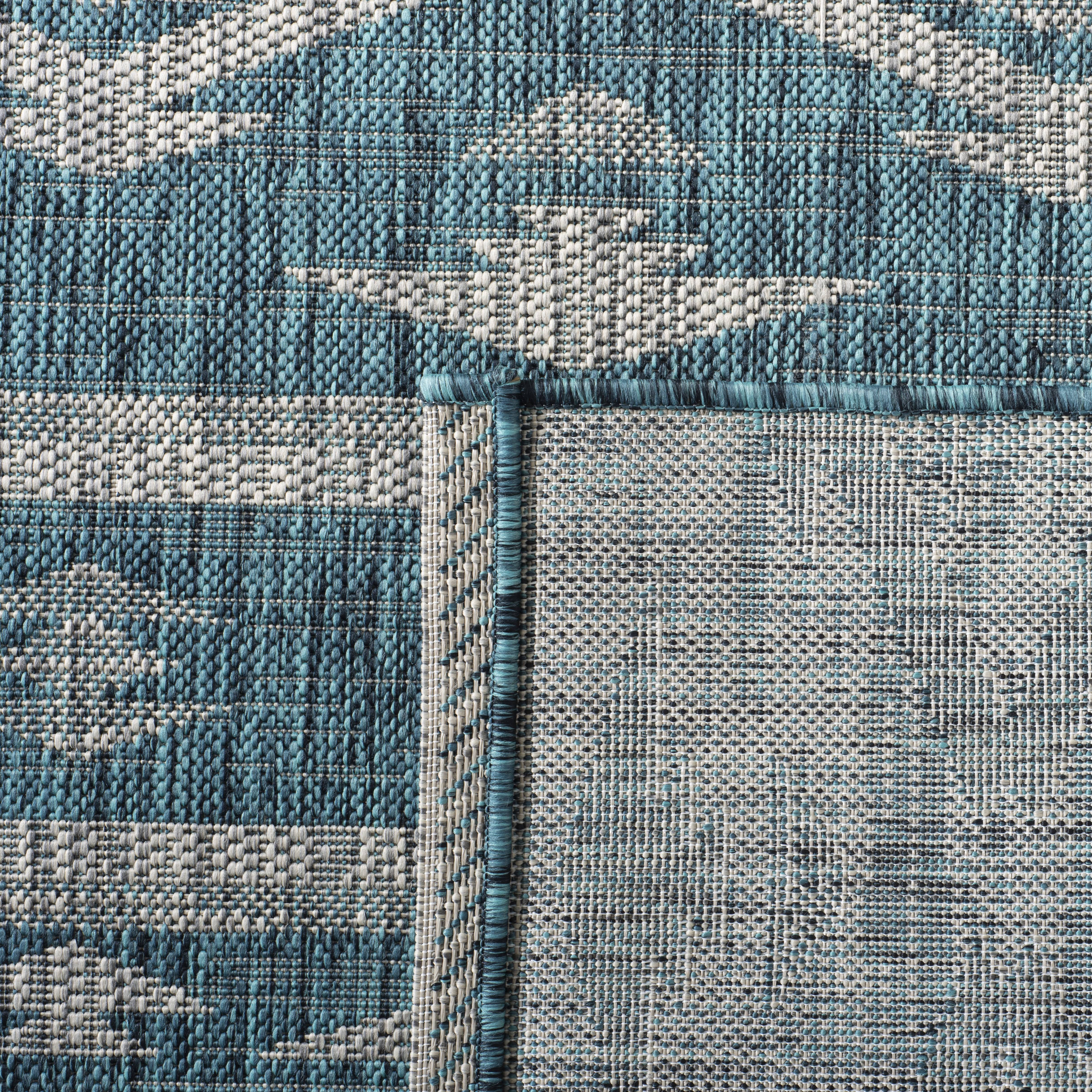 SAFAVIEH Courtyard April Geometric Indoor/Outdoor Area Rug, Teal/Grey, 6'7" x 6'7" Round