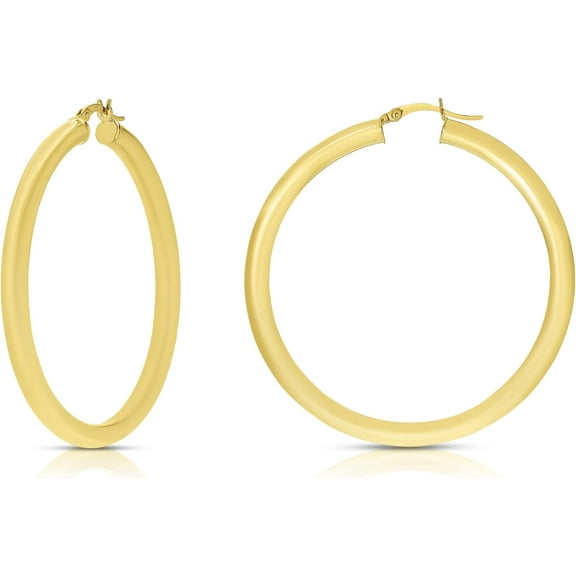 Floreo 10k Yellow Gold 4mm High Polish Round Tube Hoop Earrings