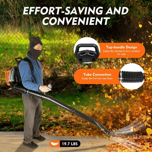 63CC 2-Stroke 2.7KW Backpack Leaf Blower, 6800r/min, Speed Adjustable, 4.3HP Gas Powered Leaf Blower for Commercial Use