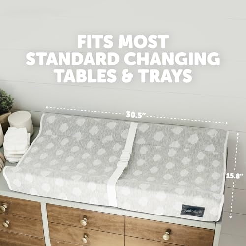Serenity Soft Changing Pad + Washable Cover, Non-Slip - Fits Standard Changing Tables & Dressers (Cloud Pattern, Gray)