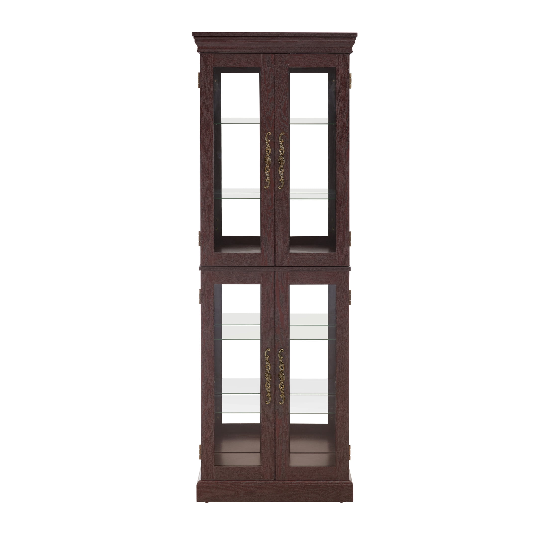 Noble House Graham Lighted Glass Curio Display Cabinet, 6-Tier Adjustable Shelves, Pantry Cupboard, Dark Cherry