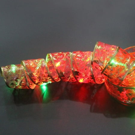 

[CLEARANCE PRICE]Christmas Handmade Ribbon with LED Lights (button Battery) 2 Meters Color Lights (deformable Red Gold Silver) Warm Lights