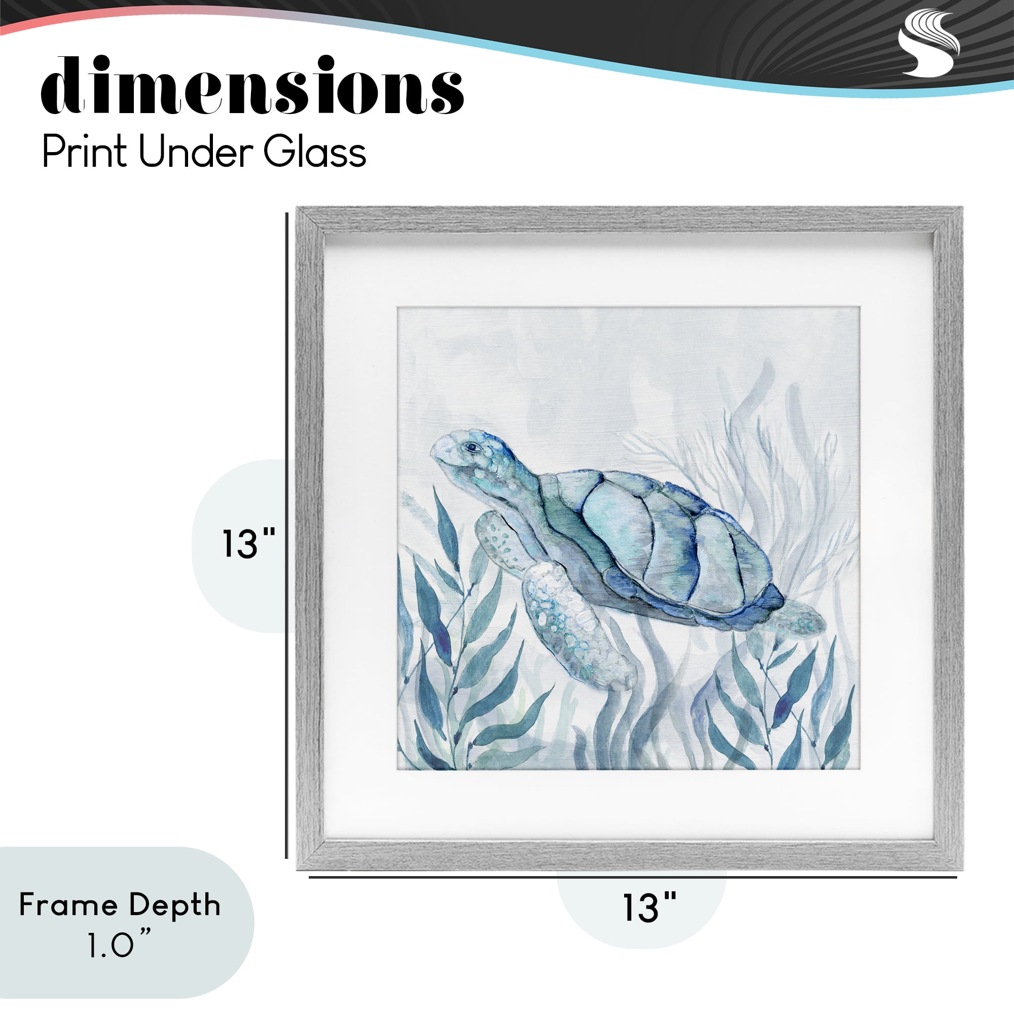 Stupell Industries Sea Turtle with Subtle Smile Gray Framed Print Under Glass, design by Janet Tava